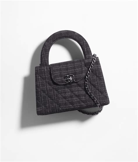 Mini classic handbag, Printed denim & ruthenium